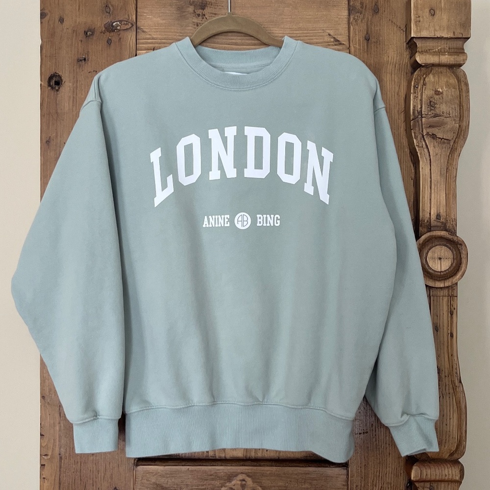 Anine Bing Jaci University London Sweatshirt - Washed Faded Seafoam Medium